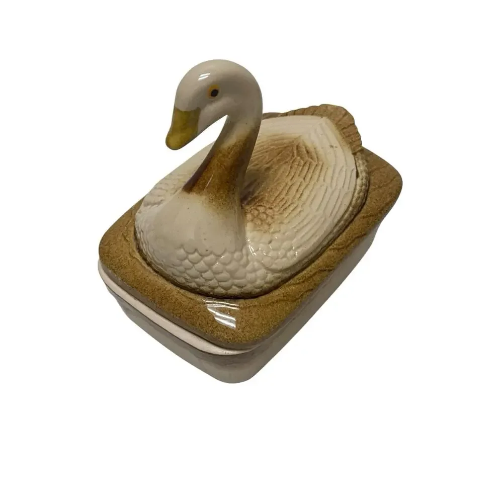 Vintage FRENCH STONEWARE DUCK SM TERRINE BAKER WITH LID PATE DISH VINTAGE